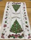 Vtg Christmas Tree Linen Tea Towel Ornaments Gifts Gold Snowflakes Stars 16x27   