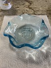Vintage Brach   s Candy Bowl Aqua Blue Rim Glass Advertising Dish 7   embossed