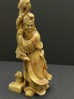 Early 1900 s Chinese Carved-stone   Sage wiseman   Goat With Dragon Head Staff