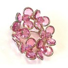 Glass Bead Brooch Pin Pink Flower Gold Tone Faceted 1 8  Crystal Rhinestones Vtg