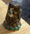 Antique Taxco Mexico 925 Sterling Silver Turquoise Vines Scroll Thimble