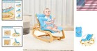 Classic Blue Wooden Rocker Chair - Adjustable Baby Bouncer For Infants-toddlers