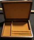 Vintage Wood Jewelry Box Rustic Brown Tree Carved Lid Ring Slots Lined Small