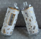 Vintage Mid Century Modern Barware Scotch Liquor Bottle Set Frosted White Gold