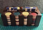 Vintage antique Wooden Poker Caddie And Box Case W  Chips And Key 