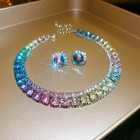 Rainbow Crystal Statement Jewellery Set Necklace Earrings Prom Party Gift Her
