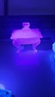 Vintage Pink Satin Glass Powder Jar Vanity Box Art Deco Depression Era Footed