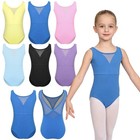 Kids Girls Ballet Leotard Sheer Mesh Patchwork Gymnastics Bodysuit Dance Unitard