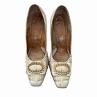 Vintage 1950   s 60   s Embossed Leather Stiletto Heels  Square Toe  Size 8