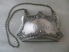 Antique Art Nouveau Floral Silver Metal Lining Card Case Purse Monogram Apr