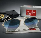 Ray-ban Rb3025 Gold Aviator Sunglasses Gradient Blue Lens 58mm Men Women