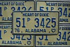 1976 Alabama License Plates - Heart Of Dixe Vintage Embossed License Plate Tags