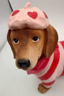 Valentine Dachshund Dog Doxie With Beret Red Pink Striped Shirt Figurine Figure