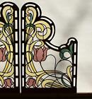 Pair Of Wood Framed Antique French Art Nouveau Stained Glass Panels Leaded Glass