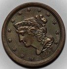1857 Braided Hair Liberty Head Half Cent  c-1  - Us 1 2c Copper Coin