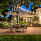 9ft Patio Umbrella Market Umbrella W  32 Led Lights   Push Button Tilt   Crank