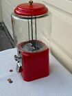 Vintage Red Oak Acorn 1 Cent Gumball  peanut Machine In Working Condition W  Key