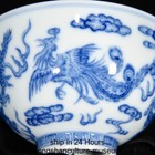 3 8  Qianlong Marked Chinese Blue White Porcelain Dragon Phoenix Bowl Pair