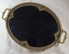 Vintage Ornate Gilt Ormolu Oval Vanity Tray - Amber Jeweled  Footed  Austria