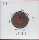 East Africa British 1 Cent 1957 Xf Elizabeth Ii central Hole Divides Crown And D