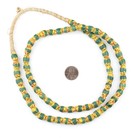 Old Antique Venetian Yellow Oval Striped Trade Beads Green Stripe 9mm Ghana