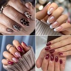 96pcs-fall Mix Leopard French Burgundy Polka Dot Oval Press On Nail Set