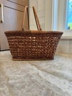 Vintage Woven Wicker Basket W  Handles   Cottagecore   Warmtones    Storage
