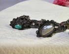 Antique 800 Silver Italian Bracelet Large Big Charm W Stones Filigree-heavy 96g