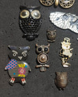 Vintage Owl Brooch Pin Lot Of 15 Assorted Owl Pins Enamel Rhinestone Silver Tone