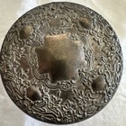 Vintage Silver Glass Vanity Powder Jar Mirror Raised  Design