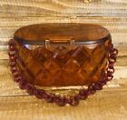 Vintage Amber Lucite Mid Century Modern Geometric Diamond Chain Strap Purse Bag