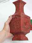 Antique 19th Century Qing   Chinese Carved Red Lacquer Cinnabar Vase                    