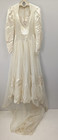 Antique Vintage 40s Wedding Dress Gown 0 Xs Satin Tulle Train Long Sleeve Veil