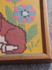 Needlepoint Art Vtg Basset Hound Dog Hand-stitched Framed Picture Sad Eyes 7x9
