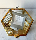 Antique Style Hexagonal Beveled Glass Footed Jewelry Dresser Trinket Box New   