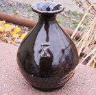 Antique Old Vintage Chinese Dark Glazed Pear Shaped Small Vine Vessel Jug Vase
