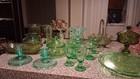 Vintage Green Depression Glass Lot Of  15 
