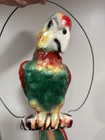 Vtg 19    Plaster Parrot Bank  On Branch Perch Hanging Ring Bird Chalk Ware