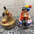Two Vintage Clown Music Boxes With Dogs On Them 5 1 2 Inch And Height