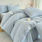 Blue Striped Duvet Cover Set Queen 100  Washed Cotton Blue Stripes Pattern Be   