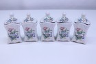 Vtg Dutch Spice Jars Canisters Lids Floral Flower Double Sided Ceramic Lot Of 5