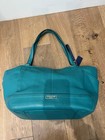 Coach Pebbled Teal Women s Tote Bag With Logo Tag Zip Closure Double Handles