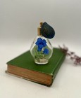 Vintage Hand Painted Blue Floral Glass Perfume Bottle Atomizer Brass