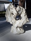 Double Horse Head Sculpture Resin Driftwood Look Western Farm Heart Shape 11x12 