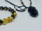 Feng Shui Obsidian Dragon Pi Yao Pi Xiu Xie Pendant And 24k Bracelet Set Wealth