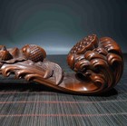 Chinese Natural Boxwood Hand-carved Exquisite Lotus And Fish Ruyi Statue 4263