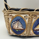 Vtg Wicker Rectangle Basket Ceramic Art Tile Boat Panels Ocean Beach Cottage 12   