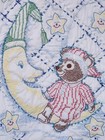 Vtg Handmade Cross Stitched Baby Crib Quilt Teddy Bear Moon 34x25 Nursery 