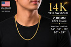 14k Yellow Gold 2 80mm Semi-solid Rope Chain Necklace Multi-leng  Handmade Italy