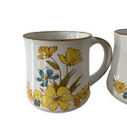 Set Of 2 Vintage Casualstones  Stoneware Mugs Yellow Floral Earthtones Speckled
